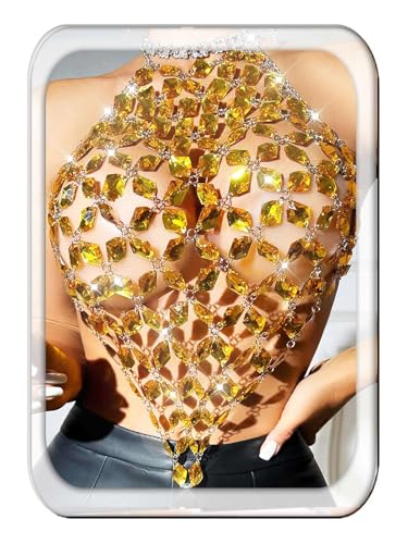 Aukmla Crystal Bra Body Chain Top Silver Rhinestones Halter Crop Tops Beach Bikini Chest Chains Body Jewelry for Women - style: Gold