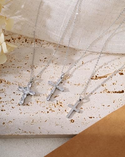 Cross Necklace for Women, 14K Gold Plated Cubic Zirconia Cross Pendant Necklace, Trendy Christian Jewelry Gifts for Baptism First Communion Christmas - color: Style D - Silver