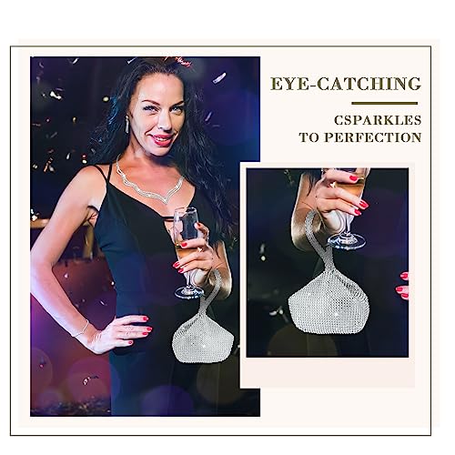 4 Pcs Silver Clutch Purse Jewelry Set for Women Rave Accessories Evening Rhinestone Purse Silver for Bride Wedding - style: Delicate Style