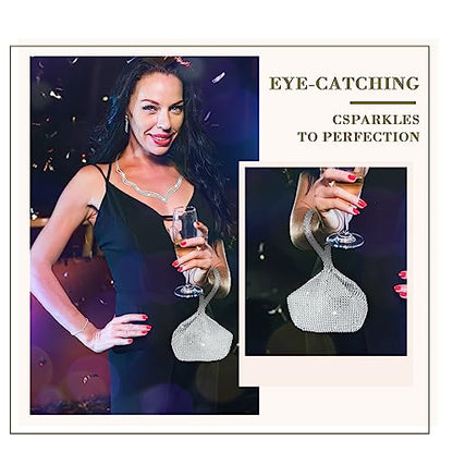 4 Pcs Silver Clutch Purse Jewelry Set for Women Rave Accessories Evening Rhinestone Purse Silver for Bride Wedding - style: Delicate Style