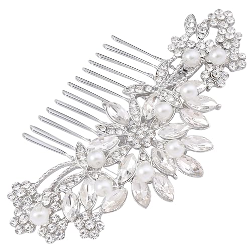 Hapibuy Crystal Wedding Hair Comb Bridal Hair Comb Pearl Wedding Headpiece Silver Hair Accessories - color: Silver