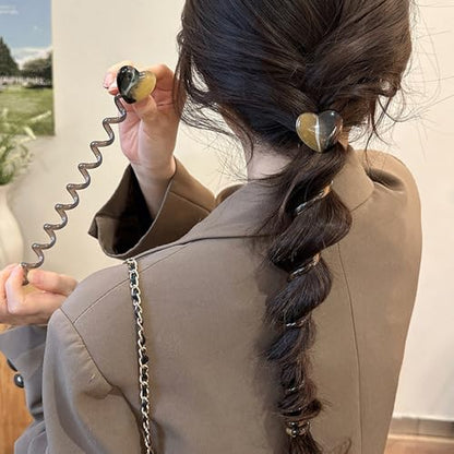4Pcs Telephone Wire Hair Bands Spiral Hair Ties,Heart Decor Straight Phone Cord Hair Ties No Damage Coil Hair Ties Telephone Cord Hair Ties for Thick Hair Ponytail Holders Accessories for Women Girls