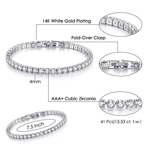 2 Pcs Tennis Bracelets for Women 14K Gold Plated AAA+ Cubic Zirconia CZ Diamond Classic Adjustable Slider Bracelet Fashion Jewelry Wedding Gift Size 6.5-7.5 Inch - color: Silver, size: 7.5 Inches