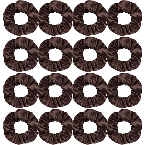 16 Pcs Brown Satin Scrunchies Bridesmaid Proposal Gifts Hair Ties Scrunchies for Women Girls Bachelorette Party Favors (dark brown) - color: dark brown