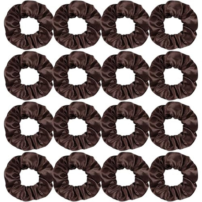 16 Pcs Brown Satin Scrunchies Bridesmaid Proposal Gifts Hair Ties Scrunchies for Women Girls Bachelorette Party Favors (dark brown) - color: dark brown