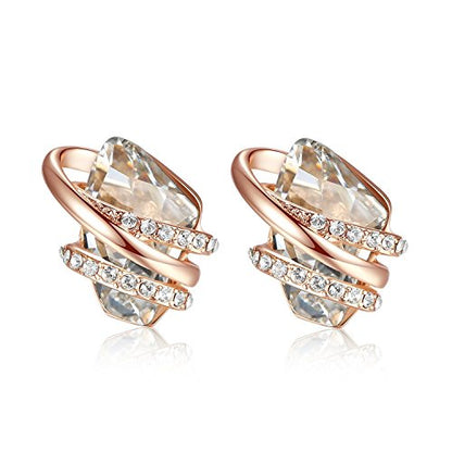 Gifts for Women, Wish Stone Stud Earrings with Birthstone Crystals, 18K Rose Gold Plated or Silver-tone - color: 104-April Birthstone-Clear White-Rose Gold Plated