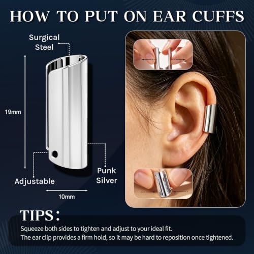 Gothic Clip On Ear Cuff Stainless Steel No Piercing Helix Cartilage | Hypoallergenic,Non Piercing Helix Cartilage,Gold Silver,Fake Earring,Lightweight,Punk Gothic Jewelry Gift Women Men - color: K3-Minimalist Design Silver