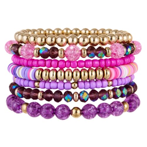 LOTSOF Boho Multilayer Beaded Bracelets Set for Women - Vintage Gold & Brown Stackable Stretch Bracelets, Bohemian Handmade Jewelry for Daily Style & Gifting - color: Colors