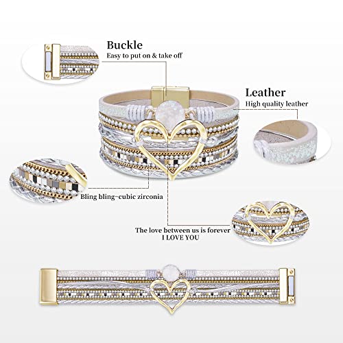 Bracelets for Women, Gifts for Mom Her Christmas Gift 2026 Leather Bracelets for Women Birthday Gift for Daughter Inspirational Wrap Bracelet Sister Friend Teen Girl Gift Layered Stocking Stuffers Jewelry - style: Silver - Heart
