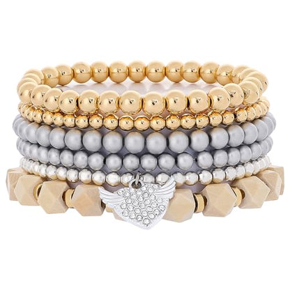 Boho Beaded Stretch Bracelets For Women Stackable Crystal Gold Plated Beaded Bracelets Set Trendy Handmade Friendship Braeclet Jewelry Gifts - color: M-Gold&Silver Beaded Bracelet
