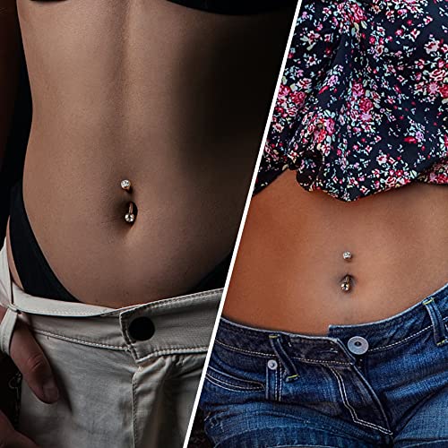 COCHARM G23 Solid Titanium Belly Button Rings 14G CZ Small Short Belly Rings Long Navel Rings 6mm/8mm/10mm/12mm/14mm/16mm Curved Barbell - color: 14mm