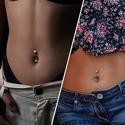 COCHARM G23 Solid Titanium Belly Button Rings 14G CZ Small Short Belly Rings Long Navel Rings 6mm/8mm/10mm/12mm/14mm/16mm Curved Barbell - color: 16mm