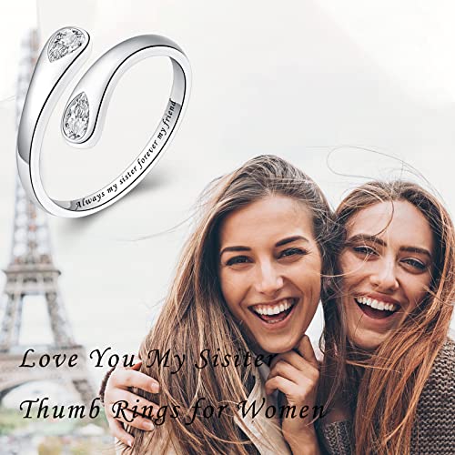 Fookduoduo 925 Sterling Silver Ring Inspirational Jewelry adjustable Wrap Open Rings for Women - style: Always my sister forever my friend，style 2