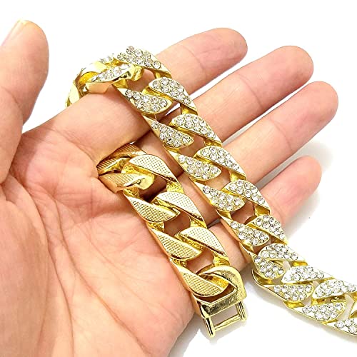 HH BLING EMPIRE 14K Gold and Silver Bracelets Diamond Tennis and Cuban Link Bracelet for Men Women Hip Hop Jewelry - color: 14mm cuban-Gold, size: 7.5"