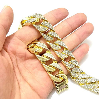 HH BLING EMPIRE 14K Gold and Silver Bracelets Diamond Tennis and Cuban Link Bracelet for Men Women Hip Hop Jewelry - color: 14mm cuban-Gold, size: 7.5"