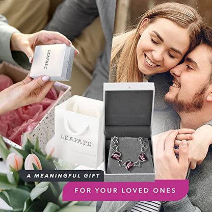 Leafael Infinity Love Heart Gift Bracelet for Women, Birthstone or Healing Stone Crystal, Silver Tone Birthday Jewelry for Her, Mom, and Wife, 7-inch Chain and 2-inch Extender - color: 02a-February-Amethyst Dark Pink