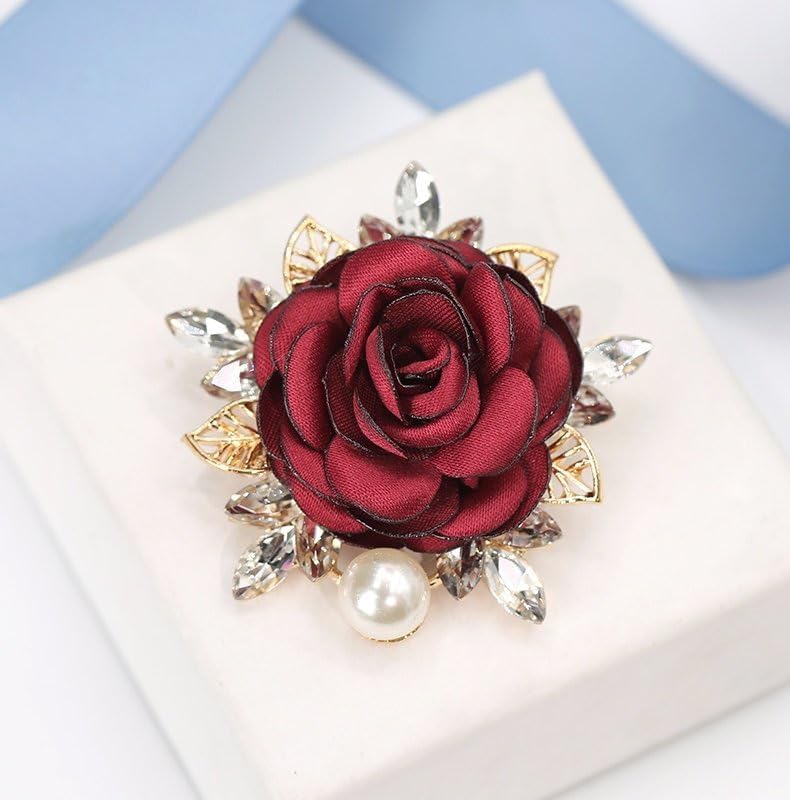 Rose Flower Brooch for Women Large Flower Brooch Elegant Pearl Brooches Handmade Crystal Pearl Pins Fabric Floral Lapel Pin Christmas Valentine's Day Dress Suit Accessories - color: otherA