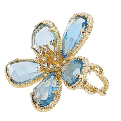 Large Flower Crystal Ring, Crystal Petal Ring, Size Adjustable, Fashion Ladies Must - color: Blue