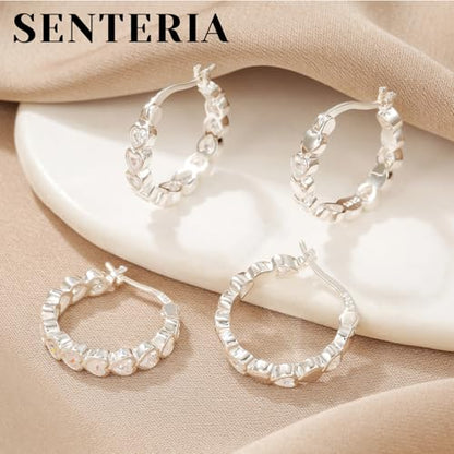 Senteria 925 Sterling Silver Post Hoop Earrings Hypoallergenic Small Heart Hoop Earrings with AAA+Cubic Zirconia Twisted Huggie Hoops Earring for Women 15MM/20MM - color: silver-20mm