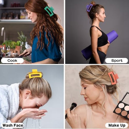 Sisiaipu 3.5 Inch Medium Hair Accessories: 12 Pcs Square Jaw Clips for Thick and Thin Hair - Rectangular Bulk Clips for Women and Girls - Dopamine - color: Dopamine