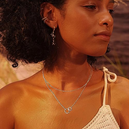 Fettero Pendant Necklace Gold Choker Layered Coin Open Karma Circle Full New Crescent Moon 14K Gold Plated Simple Dainty Necklaces for Women Jewelry Gift - style: Double Circle Sliver