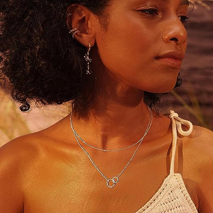 Fettero Pendant Necklace Gold Choker Layered Coin Open Karma Circle Full New Crescent Moon 14K Gold Plated Simple Dainty Necklaces for Women Jewelry Gift - style: Double Circle Sliver