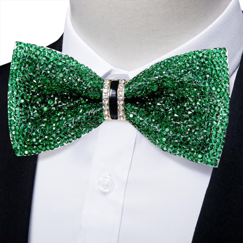 DiBanGu Mens Rhinestone Bow Tie with Ring and Lapel Pin Set | Adjustable Strap,Pre-tied Style,3PCS,Sequin Diamond Bowties，Solid/Mix Color,Shiny Accessory,for Party Prom Banquet Wedding - color: Emerald Green