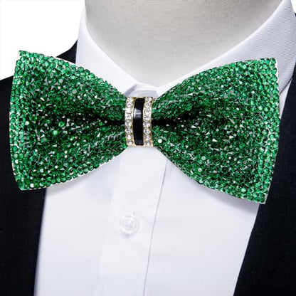 DiBanGu Mens Rhinestone Bow Tie with Ring and Lapel Pin Set | Adjustable Strap,Pre-tied Style,3PCS,Sequin Diamond Bowties，Solid/Mix Color,Shiny Accessory,for Party Prom Banquet Wedding - color: Emerald Green