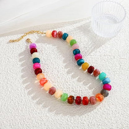 Chunky Beaded Necklace for Women Trendy Multicolor Resin Beads Choker Necklaces Boho Summer Statement Necklace Chunky Heart Jewelry - color: Bead necklace-colorful