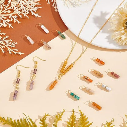 PH PandaHall 30pcs 15 Colors Natural Stone Pendants 20x4mm Colorful Crystal Stone Charms Pointed Quartz Gemstone Pendants Copper Wire Wrap Charms for Necklaces Earrings DIY Crafts Jewelry Making