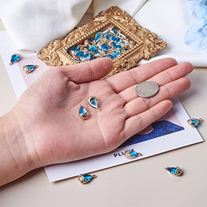 Cheriswelry 50pcs Faceted Teardrop with Flower Transparent Glass Charms Dodger Blue Crystal Dangle Pendants 16x9mm for DIY Craft Earring Bracelet Necklace Jewelry Making Supplies - color: Dodger Blue