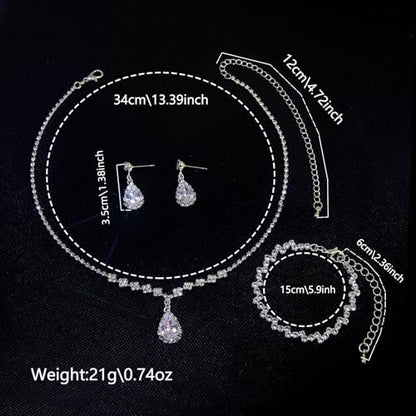Women's Fashion Jewelry Rhinestone Zircon Necklace and Earring Set Formal Ball Gown Accessories Silver Floral Pendant Bridal Wedding Jewelry Suitable for Weddings, Balls, Banquets, and All Special Occasions - style: TL069S