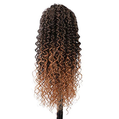Vigorous Ponytail Extension 14Inch Drawstring Ponytail for Black Women Short Fluffy Afro Kinky Curly Pony Tails Hair Extensions (1B/30#) - color: Mix Brown(1B/30#)