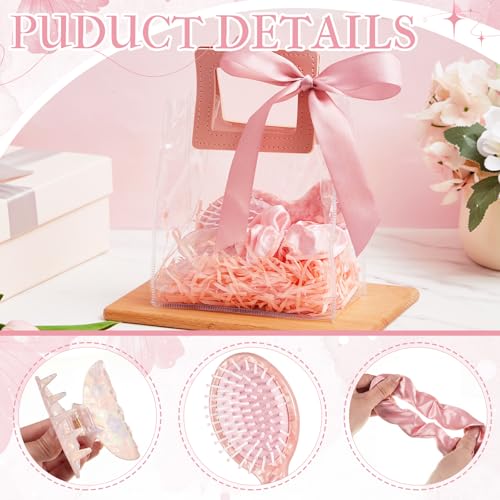 Pink 1 Set Bridesmaid Gift Set Satin Silk Scrunchies Acetate Hair Claw Clips Jewel Travel Hairbrush Bridal Party Gifts Bachelorette Party Favors Bridesmaids Gifts for Wedding Day - color: White, style: Classic