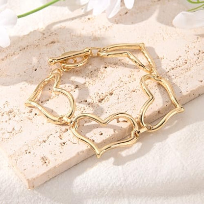 14K Gold & Silver Plated Lightweight Link Bracelet for Women | Stackable Bracelets ,14K Gold Plated Bracelets with CZ,Lightweight Trendy Chain Bracelet Jewelry Gift - style: gold heart