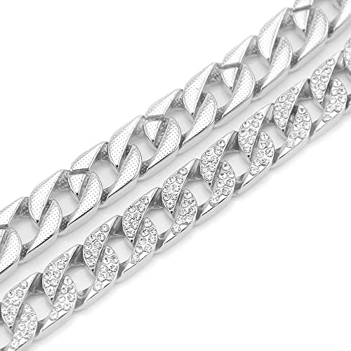 HH BLING EMPIRE 14K Gold and Silver Bracelets Diamond Tennis and Cuban Link Bracelet for Men Women Hip Hop Jewelry - color: 14mm cuban-Silver`, size: 7.5"