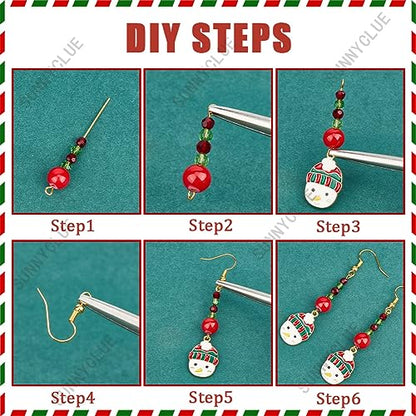 SUNNYCLUE 1 Box DIY 10 Pairs Christmas Charms Enamel Snowman Charm Earrings Making Starter Kit Red Green Rondelle Beads Christmas Tree Jingle Bell Charm Santa Claus Charms for Jewelry Making Kits - color: 7-diy-10 Pairs Christmas Enamel Earrings
