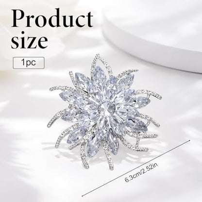 Crystal Flower Brooch Pin for Women Men, Rhinestone Lapel Pin for Suit | Elegant wedding party dress lapel pin, also fits coat hat scarf bag. gift for Valentine's Day Mother's Day Christmas