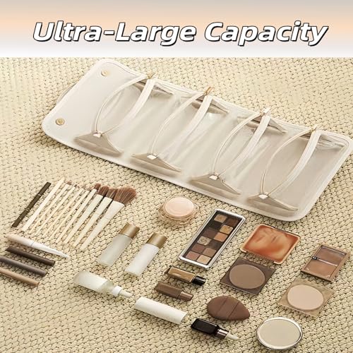 Large Makeup Bag Faux Leather Cosmetic Bag Travel Clear Toiletry Bag for Women Girls Daily Portable Makeup Organizer.