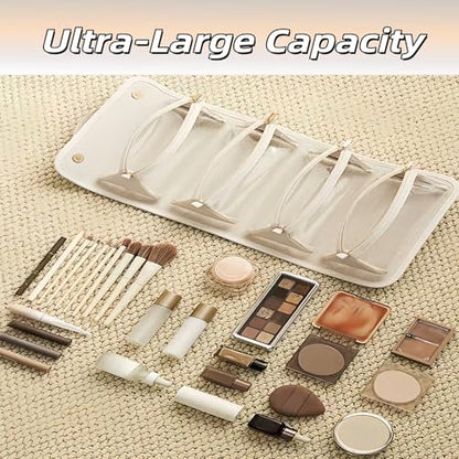 Large Makeup Bag Faux Leather Cosmetic Bag Travel Clear Toiletry Bag for Women Girls Daily Portable Makeup Organizer.