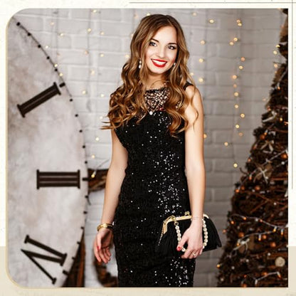 Liliaafar 4 Pcs Evening Clutch Purse with Pearl Jewelry Sets,Clutch Bag Pearl Earrings Necklace Bracelet for Wedding Party - color: Black, style: Fluffy Feather