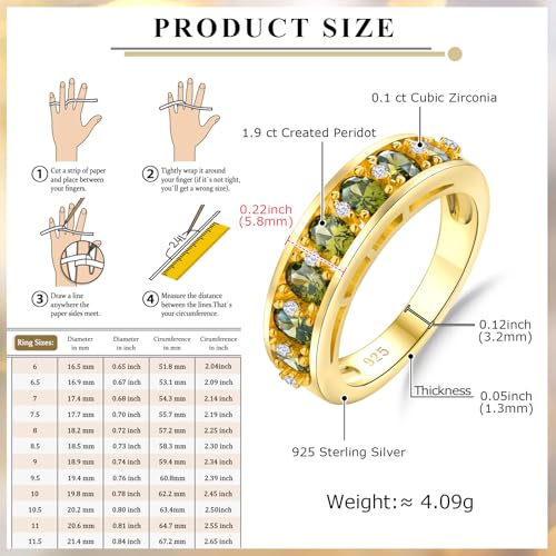 Amethyst Emerald Ruby Sapphire Wedding Band Anniversary Women Rings | 925 Sterling Silve|Hypoallergenic|Standard Size|Ruby|Sapphire|Emerald|Wedding Anniversary Jewelry|Genstone Ring|Holiday Gifts - color: Peridot & Gold