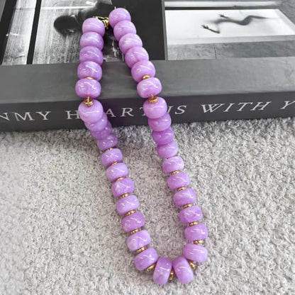 Colorful Chunky Resin Beaded Choker Necklaces for Women | Multicolor Beads, Sturdy Metal Chain, Adjustable, Detachable, Lightweight, Summer Beach Boho, Trendy Statement Jewelry Gift - color: Light Purple