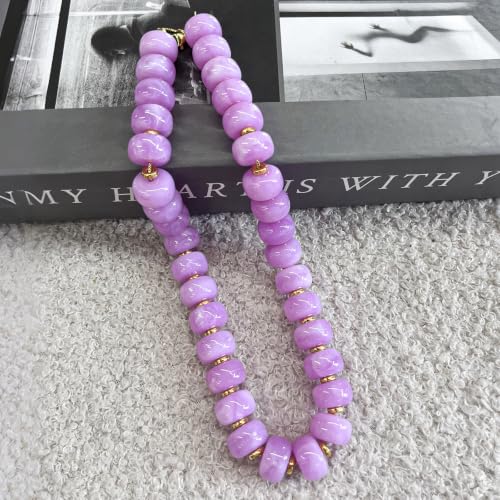 Colorful Chunky Resin Beaded Choker Necklaces for Women | Multicolor Beads, Sturdy Metal Chain, Adjustable, Detachable, Lightweight, Summer Beach Boho, Trendy Statement Jewelry Gift - color: Light Purple