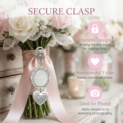 Wedding Bouquet Photo Charms Locket for Bride Memorial Picture Charm Clip for Bridal Boquet Groom or Loved One Memory Pin Accessories to Attach to Flowers Walking Down the Aisle