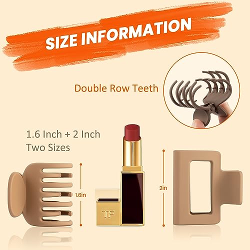 DEPOKA Matte Hair Clips for Women and Girls - Rectangle and Double Row Small Claw Clips for Thin/Medium Fine Hair - Nonslip Jaw Clips (Beige, Khaki, Brown, Black) - color: Beige, Khaki, Brown, Black