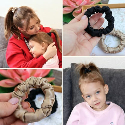 LILYSILK 9 Pack 100 Real Mulberry Silk Scrunchies Black for Women Mini- Colorful Hair Bow Ties- Girls- Unique Bobble Elastics Hair Scrunchy- Soft Cute - color: 9pc-Mini