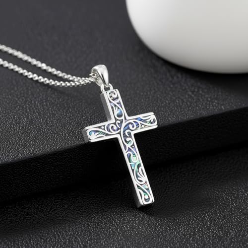 Cross Necklace for Men Women 925 Sterling Silver Cross Pendant Necklace Christian Religious Jewelry Gifts for Anniversary - color: 19-Abalone Cross