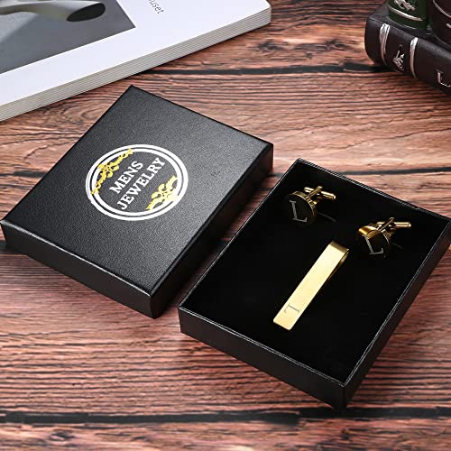 LOYALLOOK Black Initial Cufflinks and Tie Clip Set for Men Personalized Copper Cuff links and Tie Bar Letter Alphabet A-Z Gift for Father Husband Valentine Gifts for Men - color: L