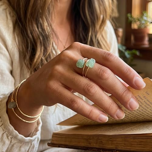 Turquoise Ring, Gold Adjustable Ring with Free Form Turquoise Stones, Handmade Western Rings for Women